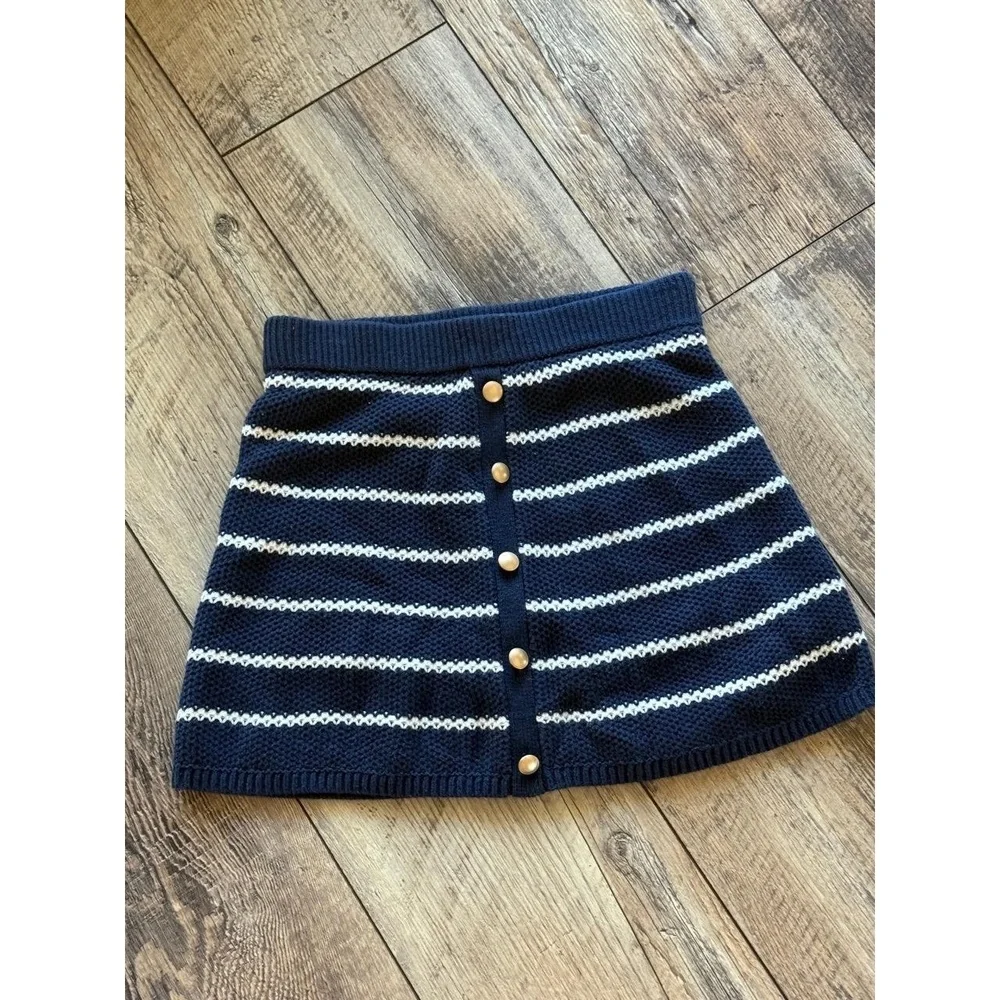 Abercrombie‎ Kids Mini Skirt Size 11/12 Navy Blue White Striped Knit Pull-On
